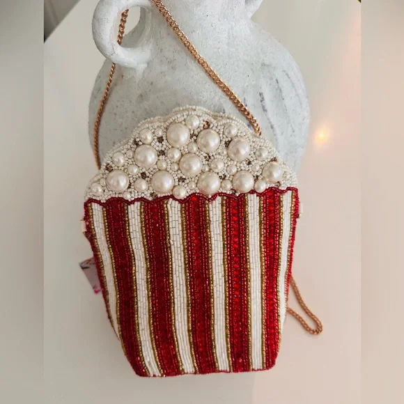 Viral  Beaded Popcorn Women’s Bag With Gold Crossbody Chain Made In India NWT - Picture 2 of 8